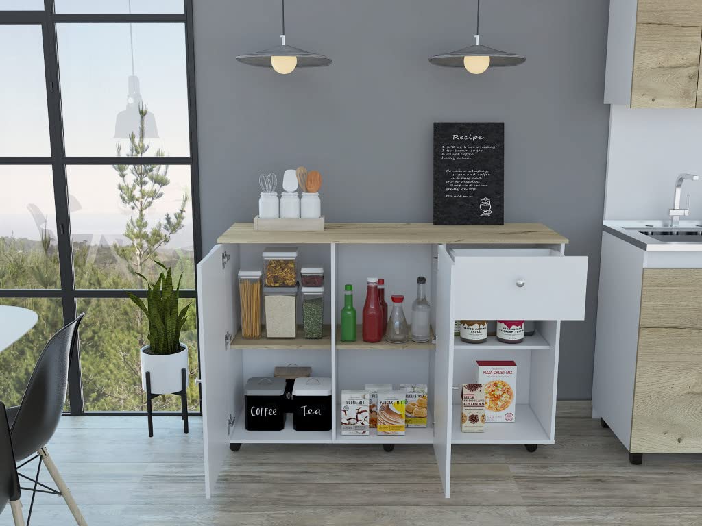 HomeRoots White - Pine Sleek and Modern White Pine Kitchen Island Cart