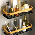 Sukhdham Golden Shelf Adhesive Wall Mounted Bathroom Shelf Organiser Without Drill Stand Racks For Bathroom And Kitchen Use. (2 