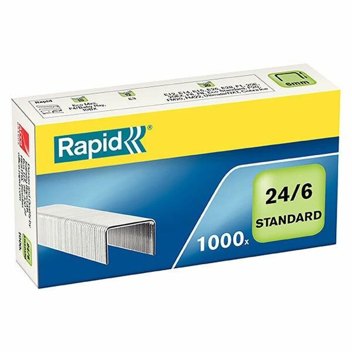 Rapid 24/6Mm Standard Staples, For Stapling Up To 20 Sheets, Use With Desktop And Electric Staplers, Galvanised Wire, Box Of 100