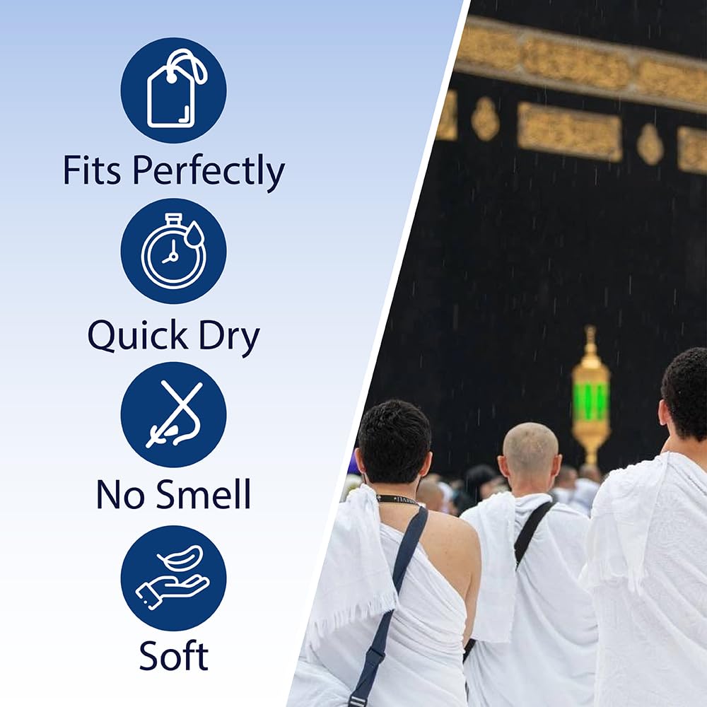 Ihram Ehram Ahram For Men For Hajj And Umrah - 2 Towels - Hygienic Natural 100% Cotton Towels 110 X 220Cm = 43X86 Inch