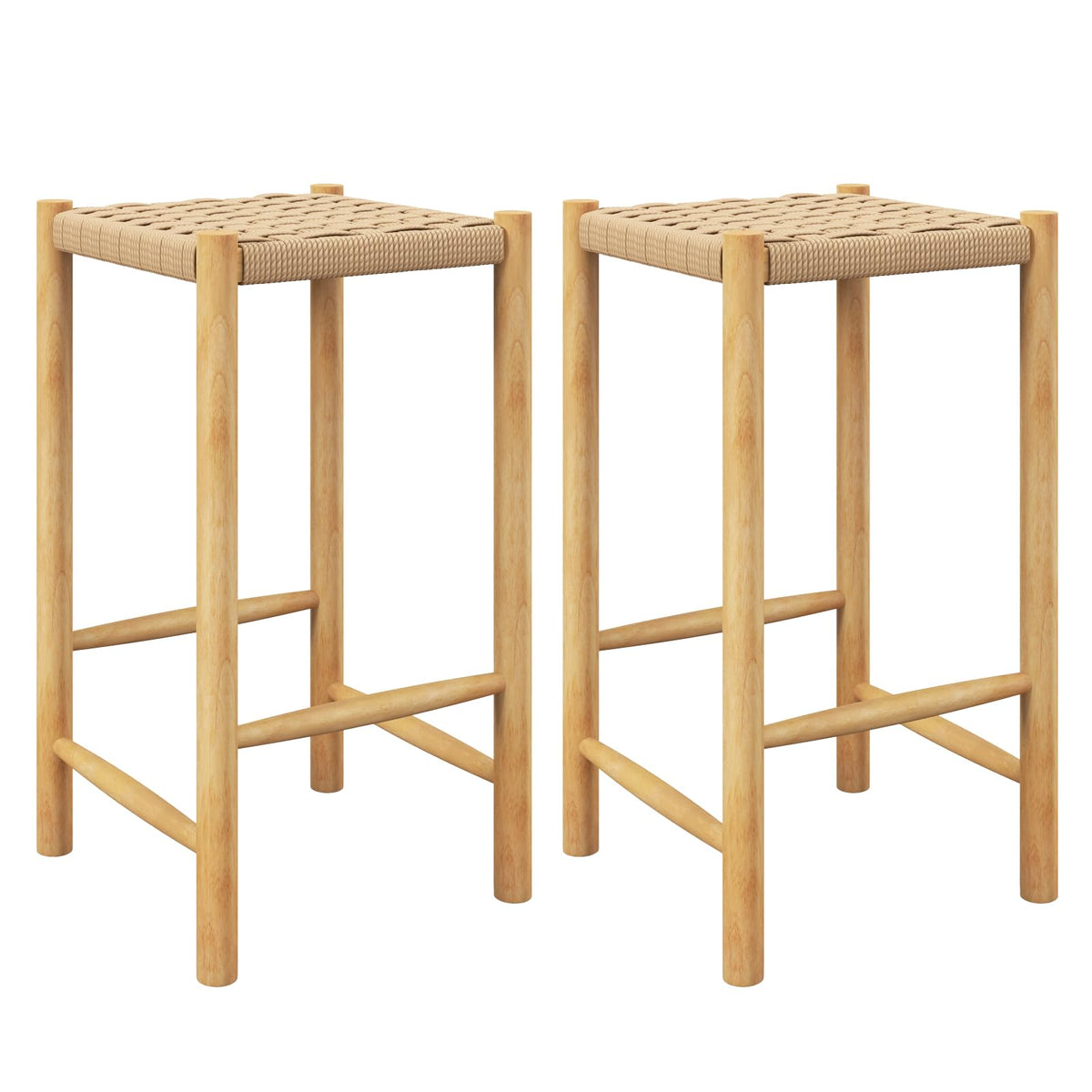 Giantex 26' Counter Height Wood Bar Stools Set Of 2, Boho Rattan Barstools, Max Load 330 Lbs, Armless Saddle Kitchen Stools, Backless Wicker Bar Stools For Kitchen Counter Indoor Outdoor