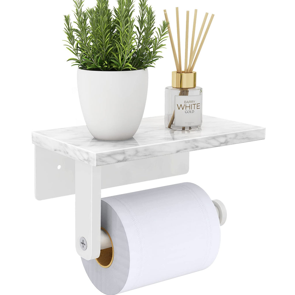 Gypie Toilet Paper Holder with Natural Marble Shelf, 304 Stainless Steel Screw Wall Mounted, Tissue Roll Paper Holder Dispenser 