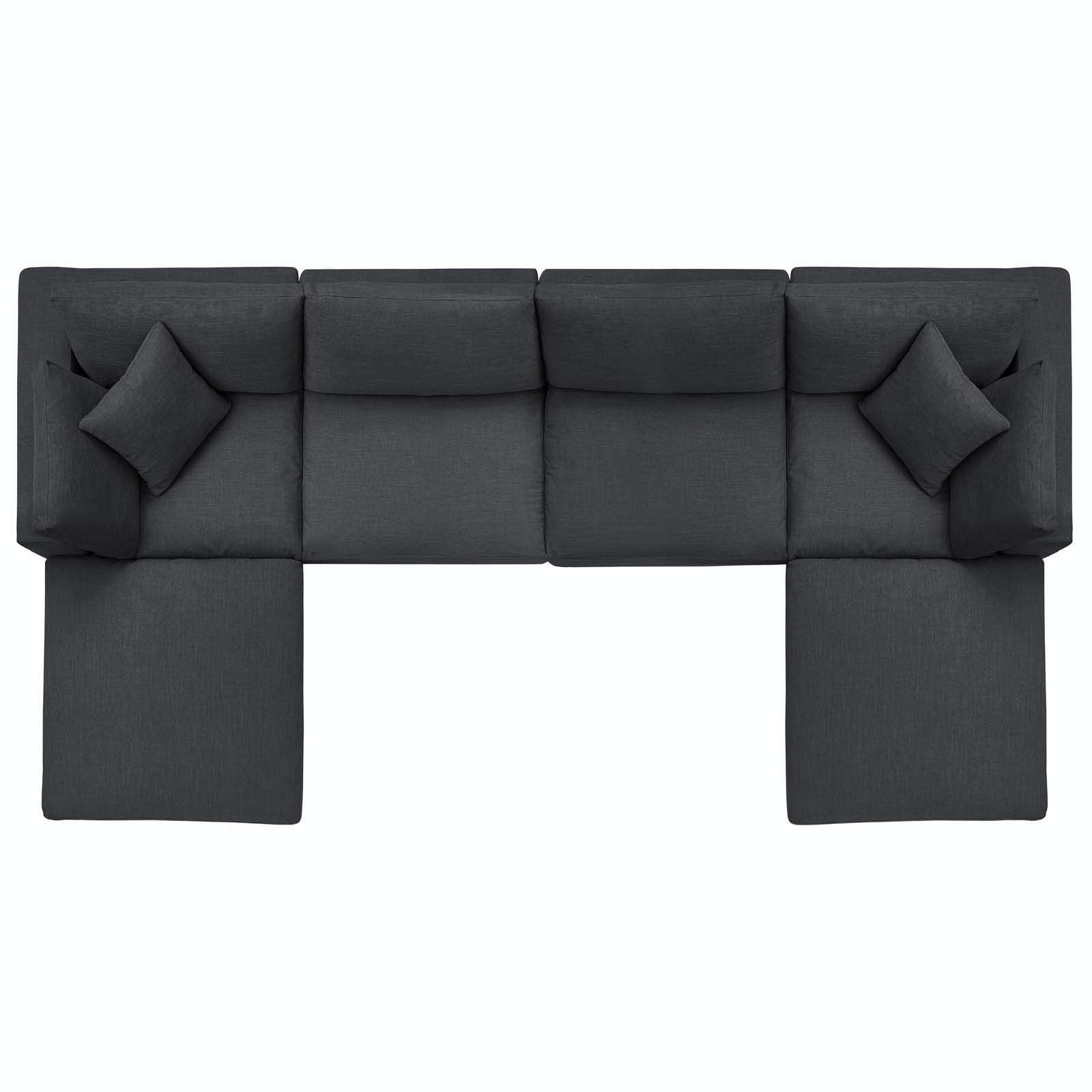 Modway Commix Down Down Filled Overstuffed 6 Piece Sectional Sofa Set, Seating For 4-2 Ottomans, Gray