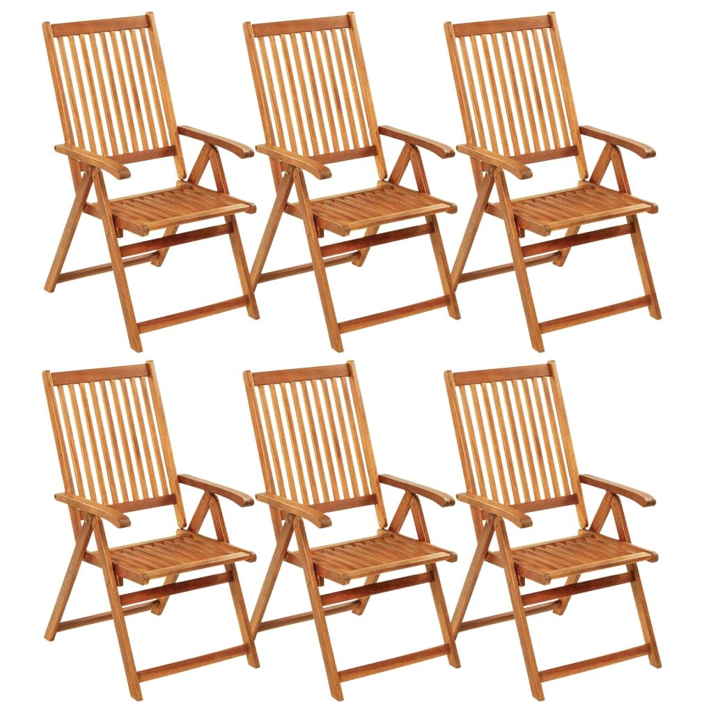 vidaXL 6X Solid Acacia Wood Folding Patio Chairs with Cushions Garden Outdoor Foldable Dining Wooden Balcony Dinner Reclining Easy Storage