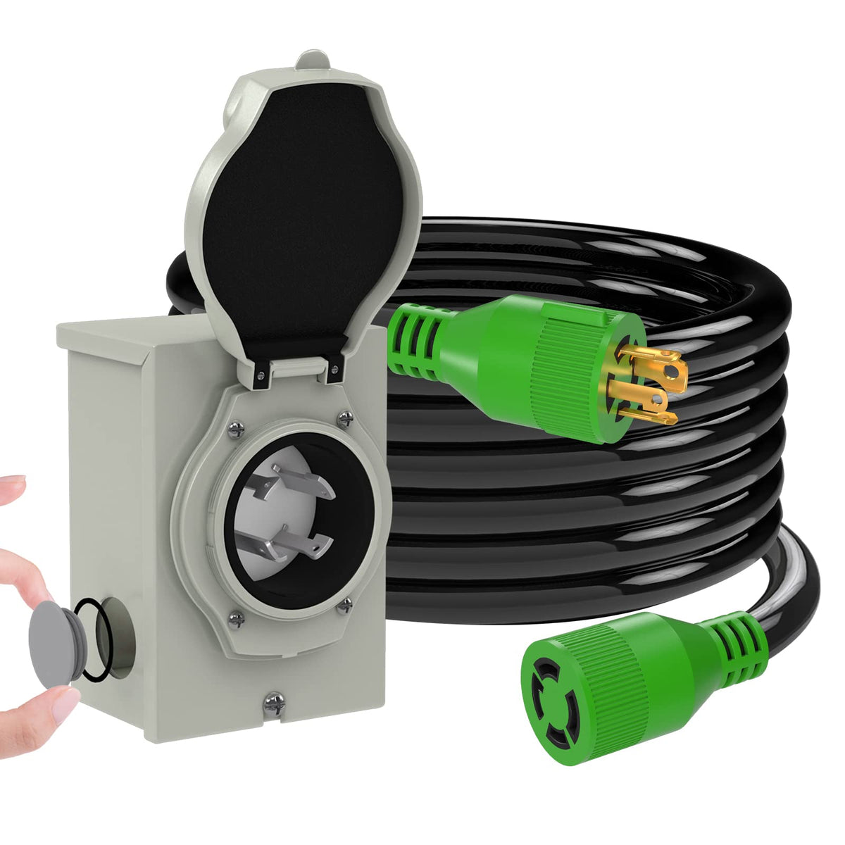 Rvingpro 4 Prong 30 Amp Generator Cord 25Ft And Pre-Drilled Inlet Box Waterproof Combo Kit, Nema L14-30P To L14-30R Generator Co