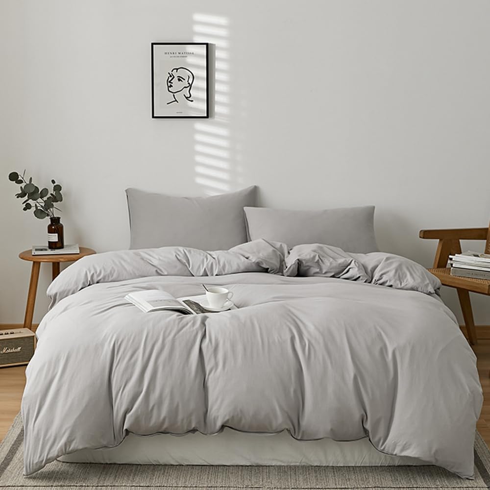 CLOTHKNOW Grey Comforter Sets Light Grey Bedding Comforter Set Twin Boys Men Comforter Solid Silver Gray Comforter 3Pcs Gray Bed