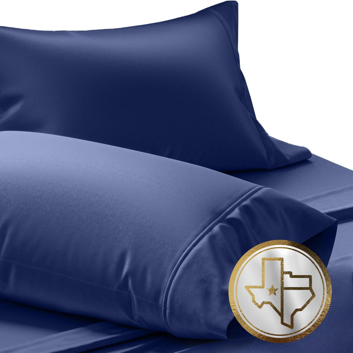 Texas Linen Co. Luxuriously Soft 100% Cotton King Size Pillowcases, Navy Blue, Set Of 2, Sateen Weave, Fade Resistant, Easy To M