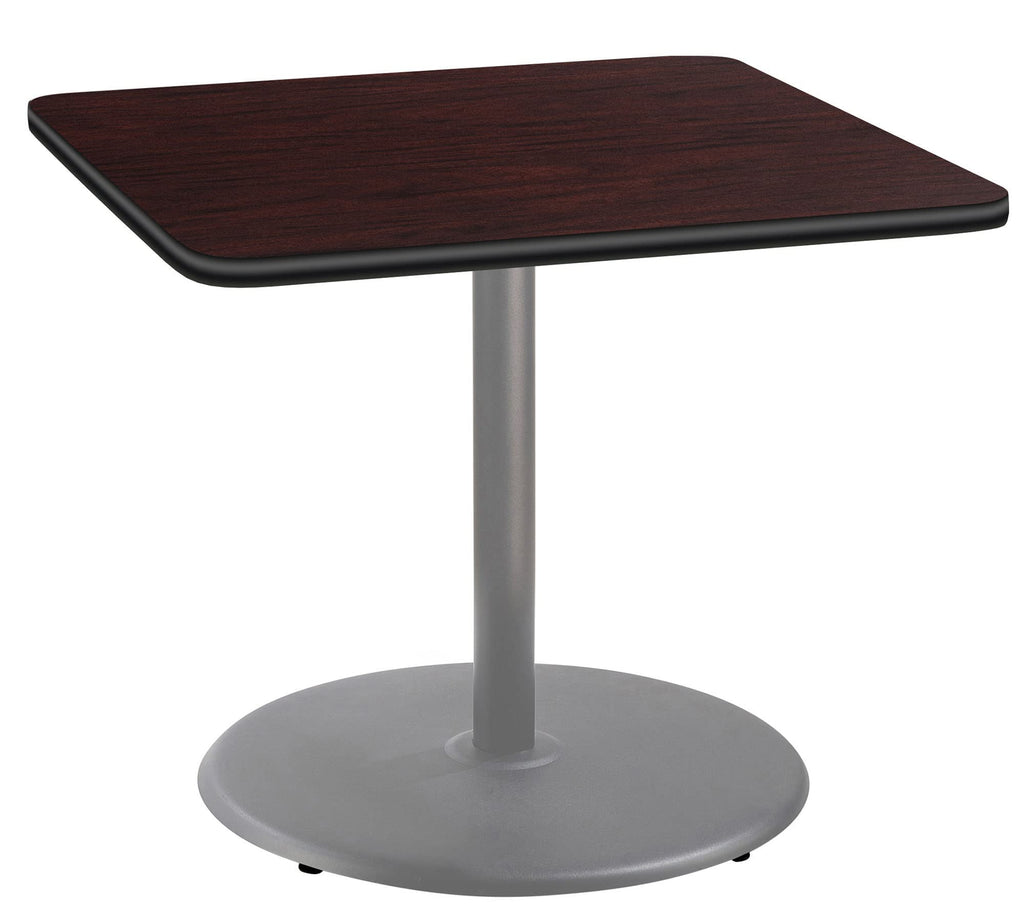 National Public Seating Nps 36&Quot; Square Cafe Table With Round Base, 30&Quot; Height, Particleboard Core/T-Mold, Mahogany Top, Grey Frame