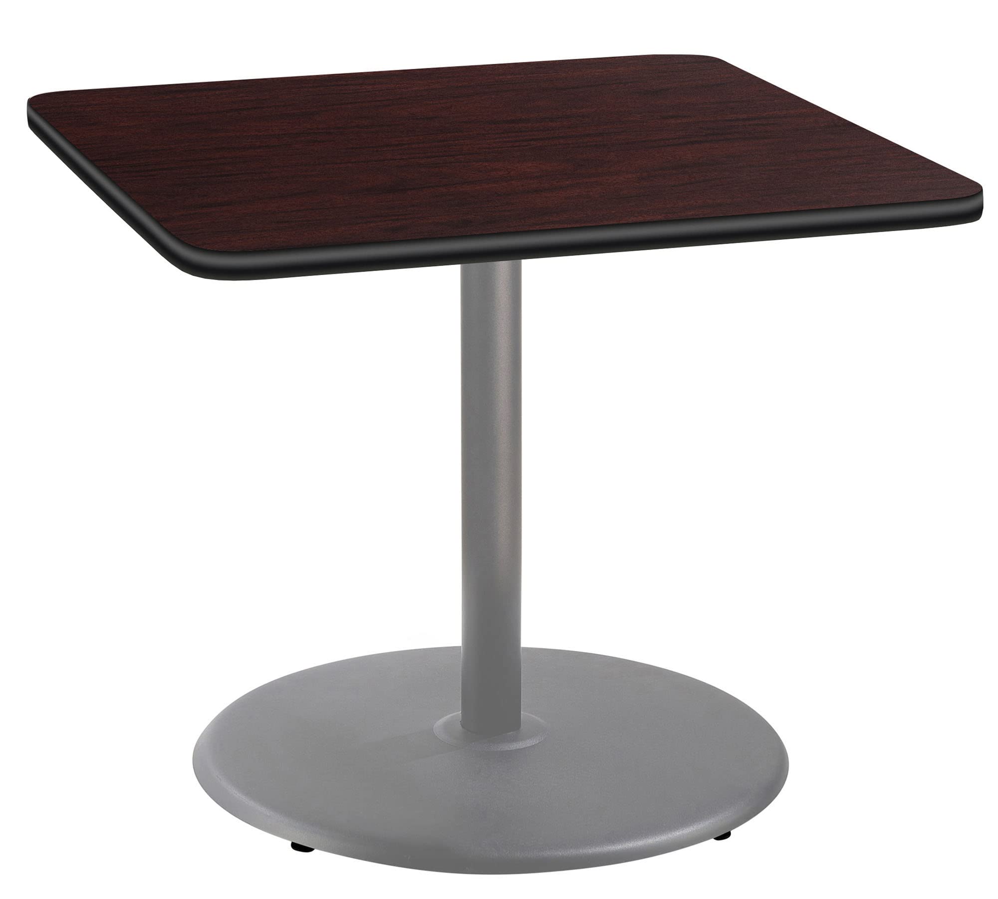 National Public Seating Nps 36&Quot; Square Cafe Table With Round Base, 30&Quot; Height, Particleboard Core/T-Mold, Mahogany Top, Grey Frame
