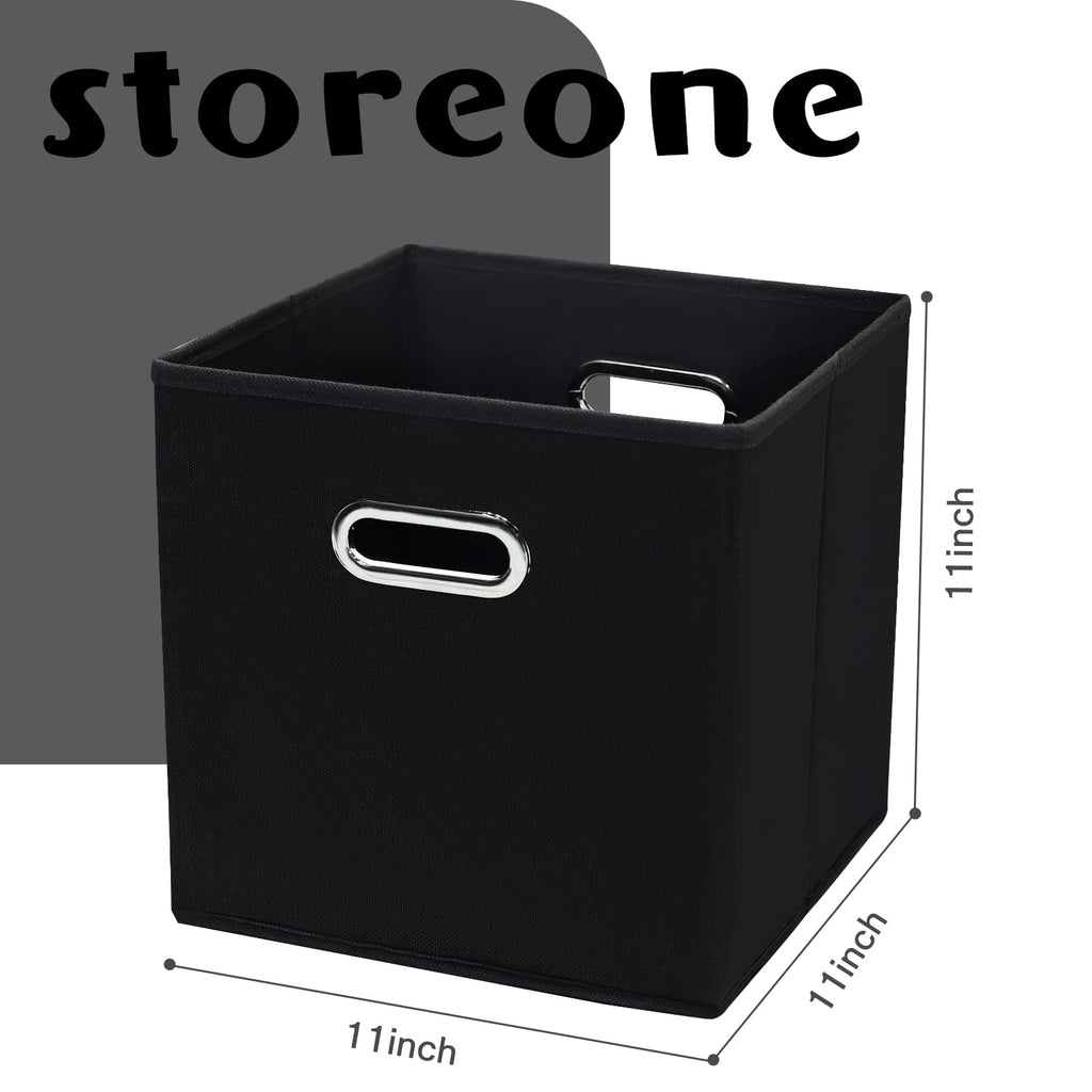 Storeone Black Fabric Storage Bins Cubes Baskets Containers-(11X11X11) With Dual Handles Cube Storage Organizer Bins For Shelf C