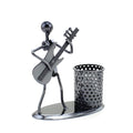 Hazoulen Metal Art Pen Pencil Holder With A Musician Playing Music, Home Office Decoration Work Desk Organizer