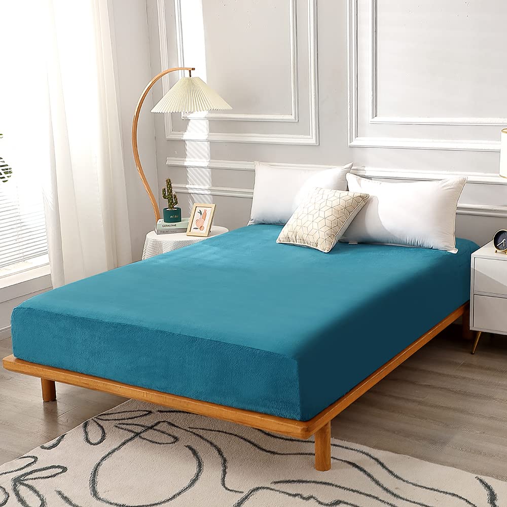 Plush Velvet Queen Fitted Sheet - Shaggy Fleece Ultra Soft Fitted Bottom Sheet Only, Fuzzy Flannel Comfortable Fitted Sheet Quee