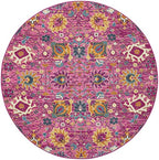 HomeRoots 100% Polypropylene 5’ Round Fuchsia and Orange Distressed Area Rug