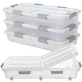 Beeveer 4 Pcs Plastic Under Bed Storage Container 31.5x15.8x5.2inch, White