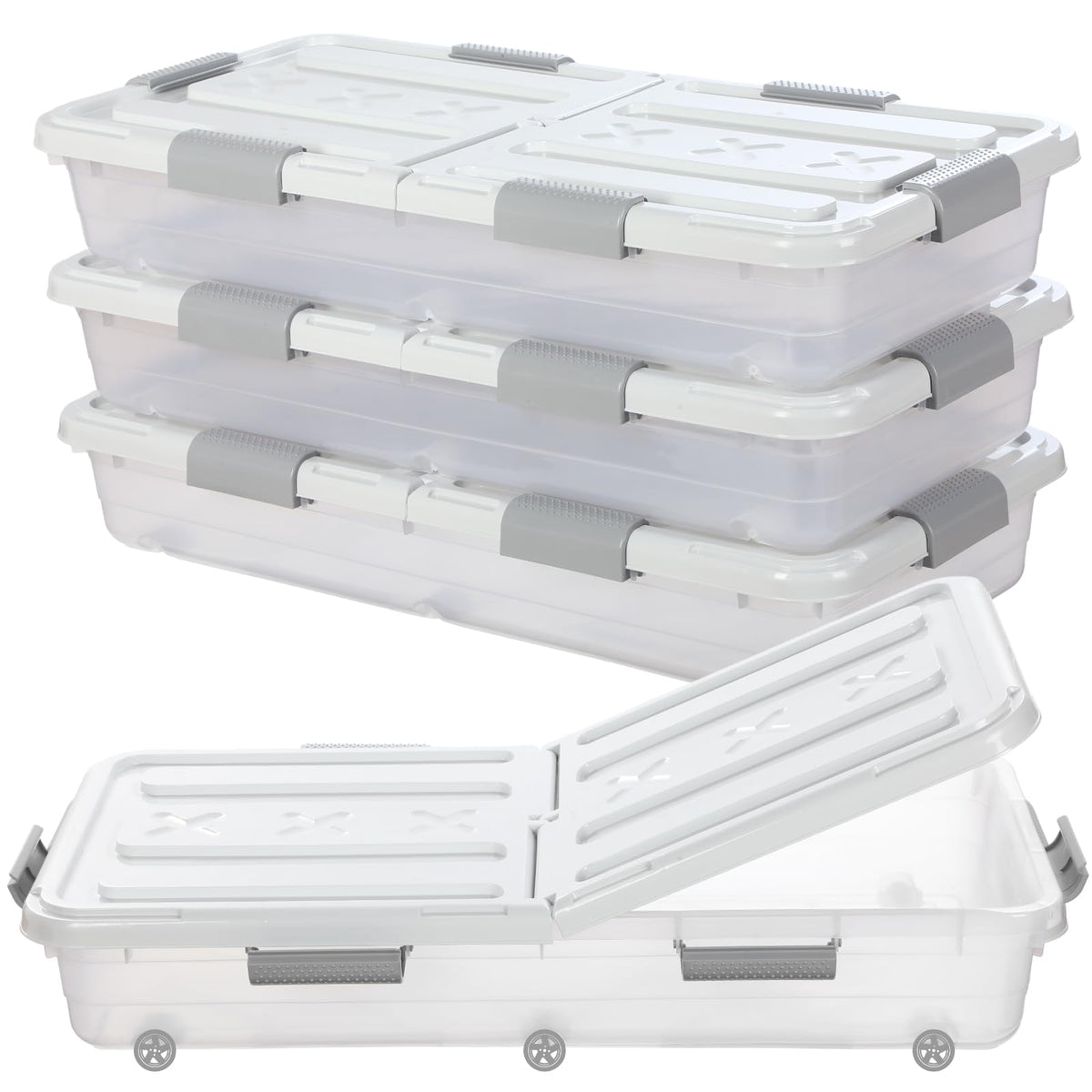 Beeveer 4 Pcs Plastic Under Bed Storage Container 31.5x15.8x5.2inch, White