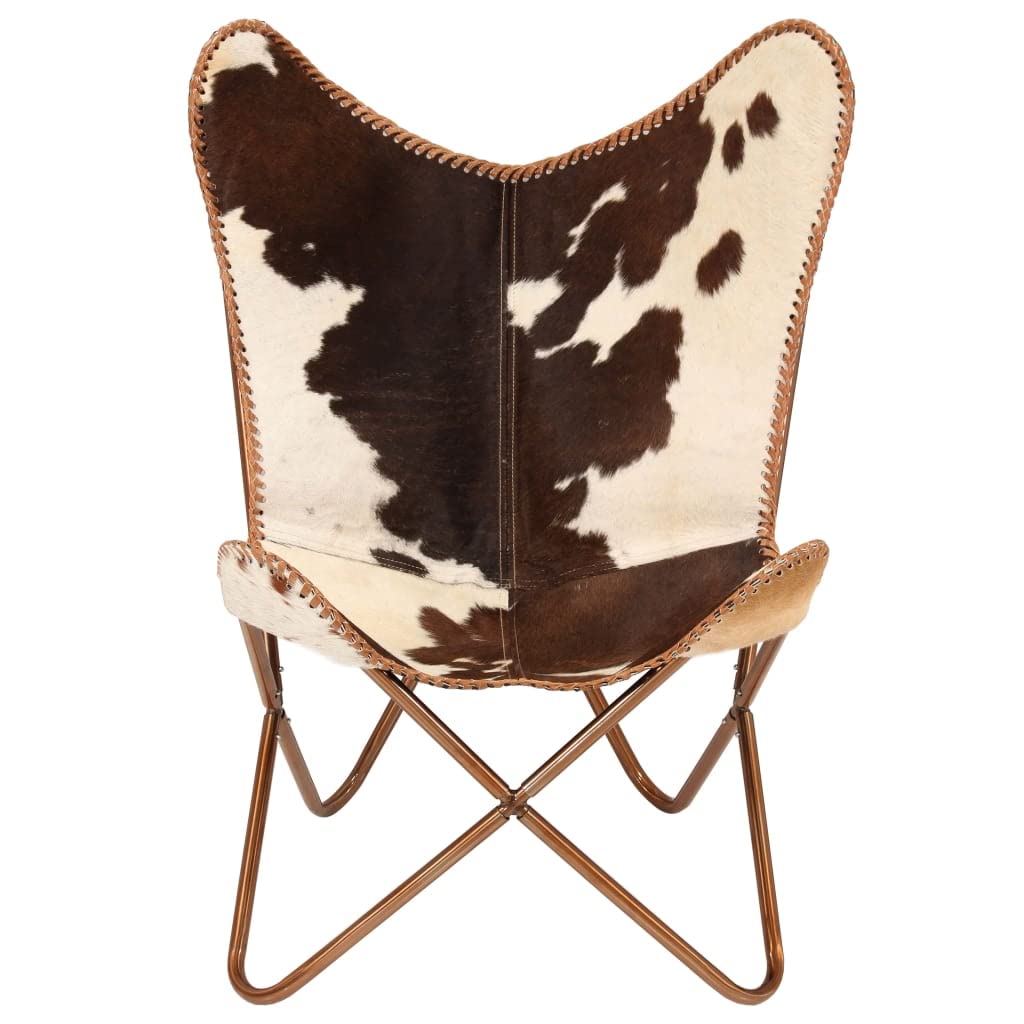 vidaXL Genuine Goat Leather Butterfly Chair - Vintage-Style Comfortable Armchair with Powder-Coated Steel Frame - Brown and White