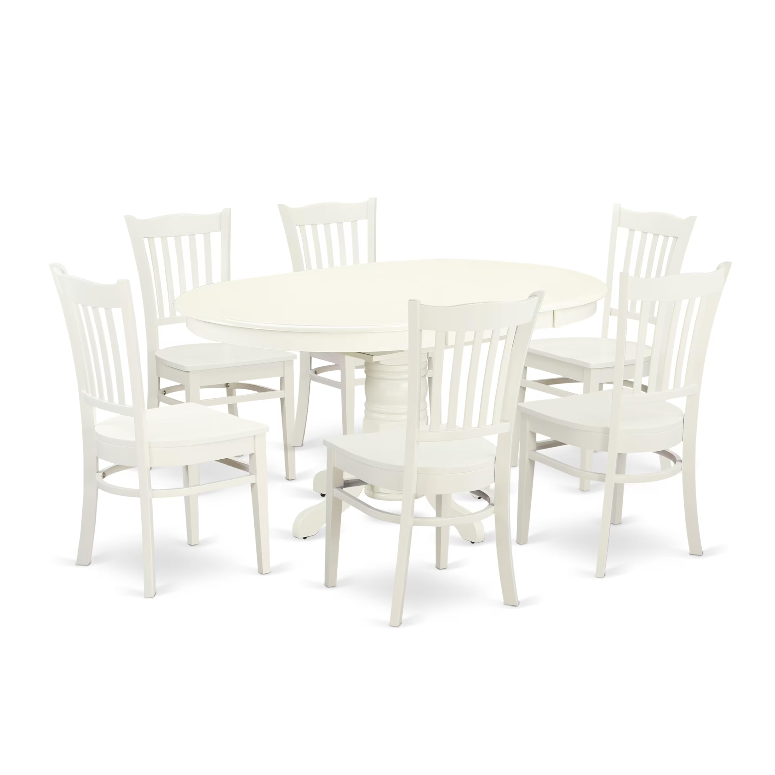 East West Furniture AVGR7-LWH-W Avon 7 Piece Set Consist of an Oval Dining Room Table with Butterfly Leaf and 6 Wood Seat Chairs, 42x60 Inch