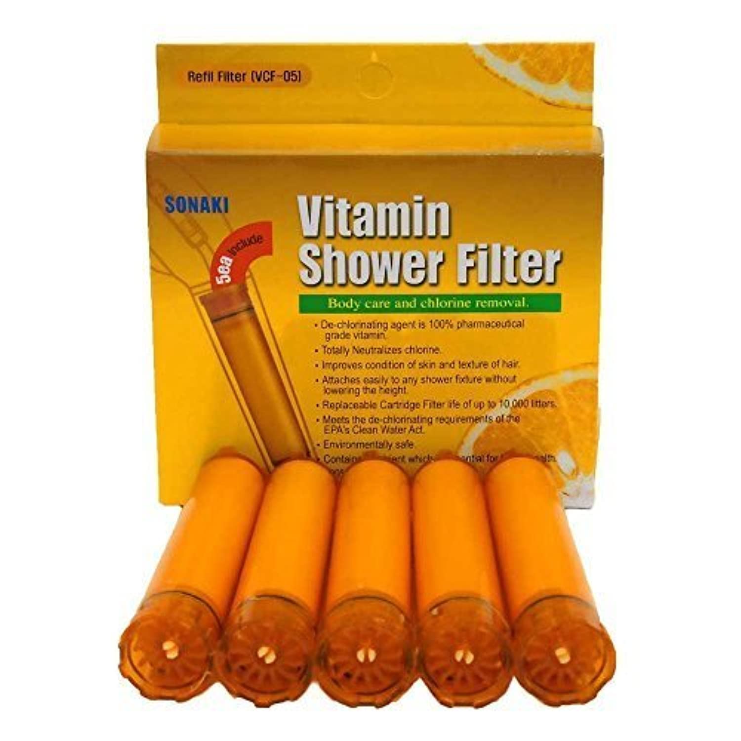 Sonaki Vitamin C Shower Refill Filter Cartridge - FITS Sonaki Showerheads, 50V, 100V, and 300 Inline Models - (5 Pack) - Remove 