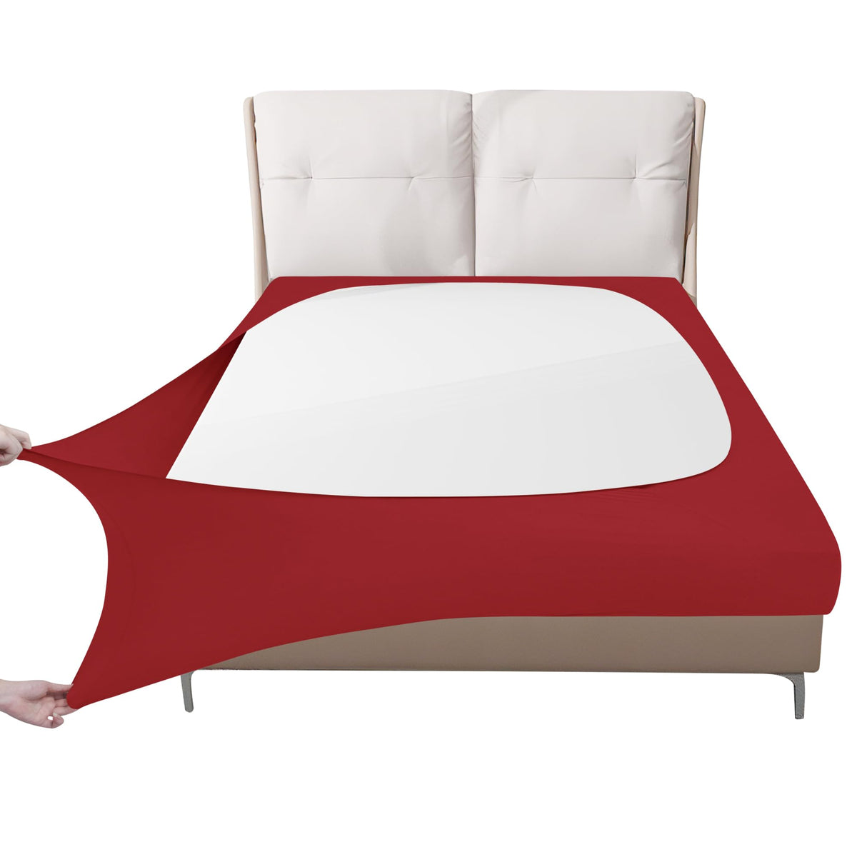 Easy-Going Box Spring Cover Twin Size, 4 Way Stretch Smooth and Elastic Wrap Around Band 4 Sides Bed Skirt, Christmas Red