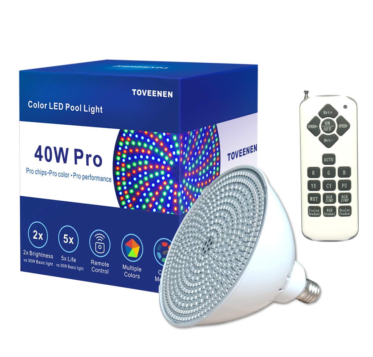 Led Pool Light Bulb For Inground Pool - 120V 40W Pro Color Changing Pool Bulb Replacement For Pentair Hayward Pool Light Fixture