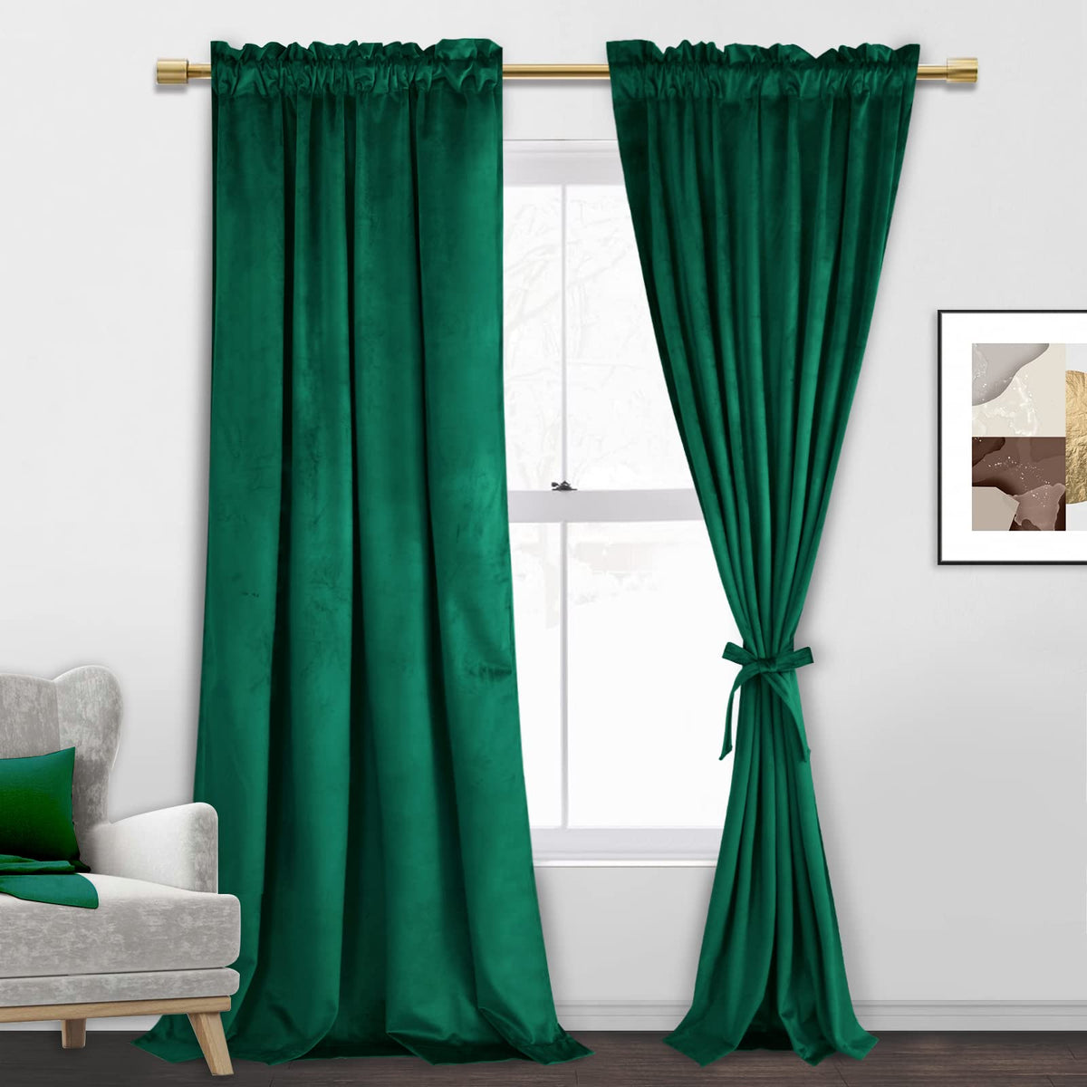 Jiuzhen Velvet Blackout Curtains For Living Room - 84 Inches Thermal Insualted Room Darkening Rod Pocket Drapes For Bedroom/Offi