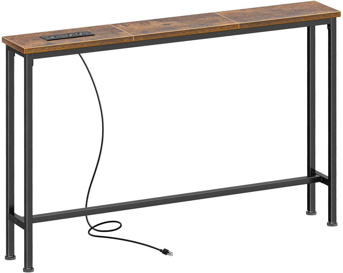 Superjare 5.9 Inch Console Table With Outlet, Sofa Table, Beehind Couch Table, 5.9 X 39.4 X 29.1 Inches, Metal Frame, For Living