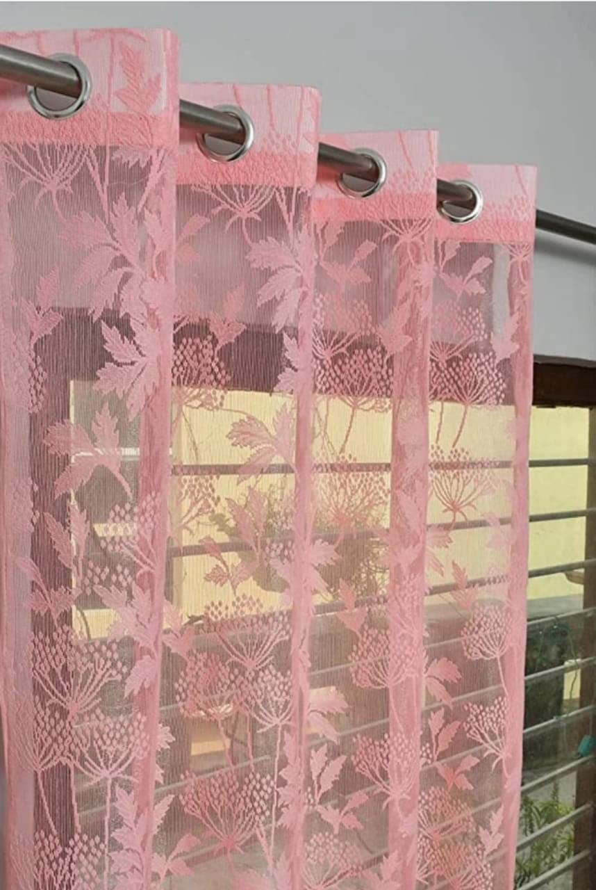 ISHKUNJ SemiSheer Curtains for Long Door 1 Piece, 9Ft Net Transparent Drapes for Living Room Bedroom Kitchen, Floral Curtain Pa