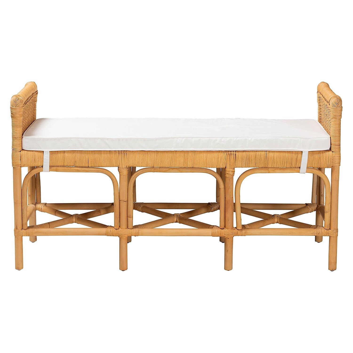 Baxton Studio Nairi Rattan Bench, White/Natural Brown (233-13163-HiT)