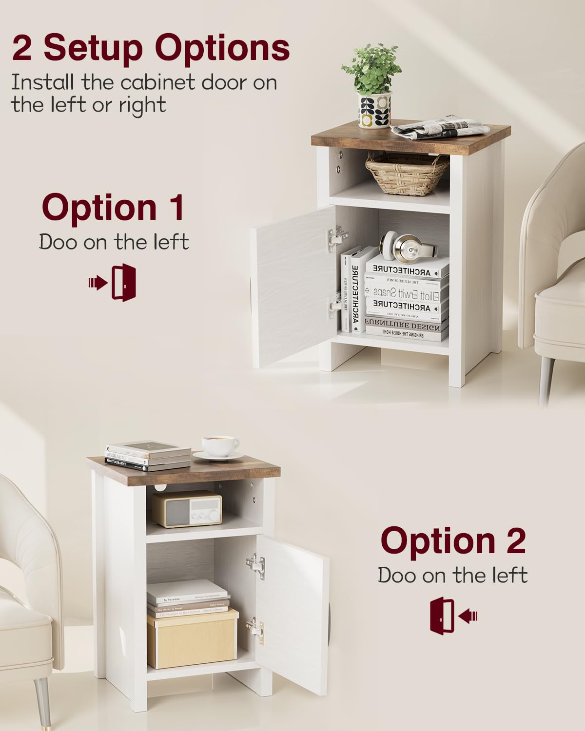Yeshomy Farmhouse Modern Nightstand With Shelf And Barn Door, Set Of 2 For Bedroom, White