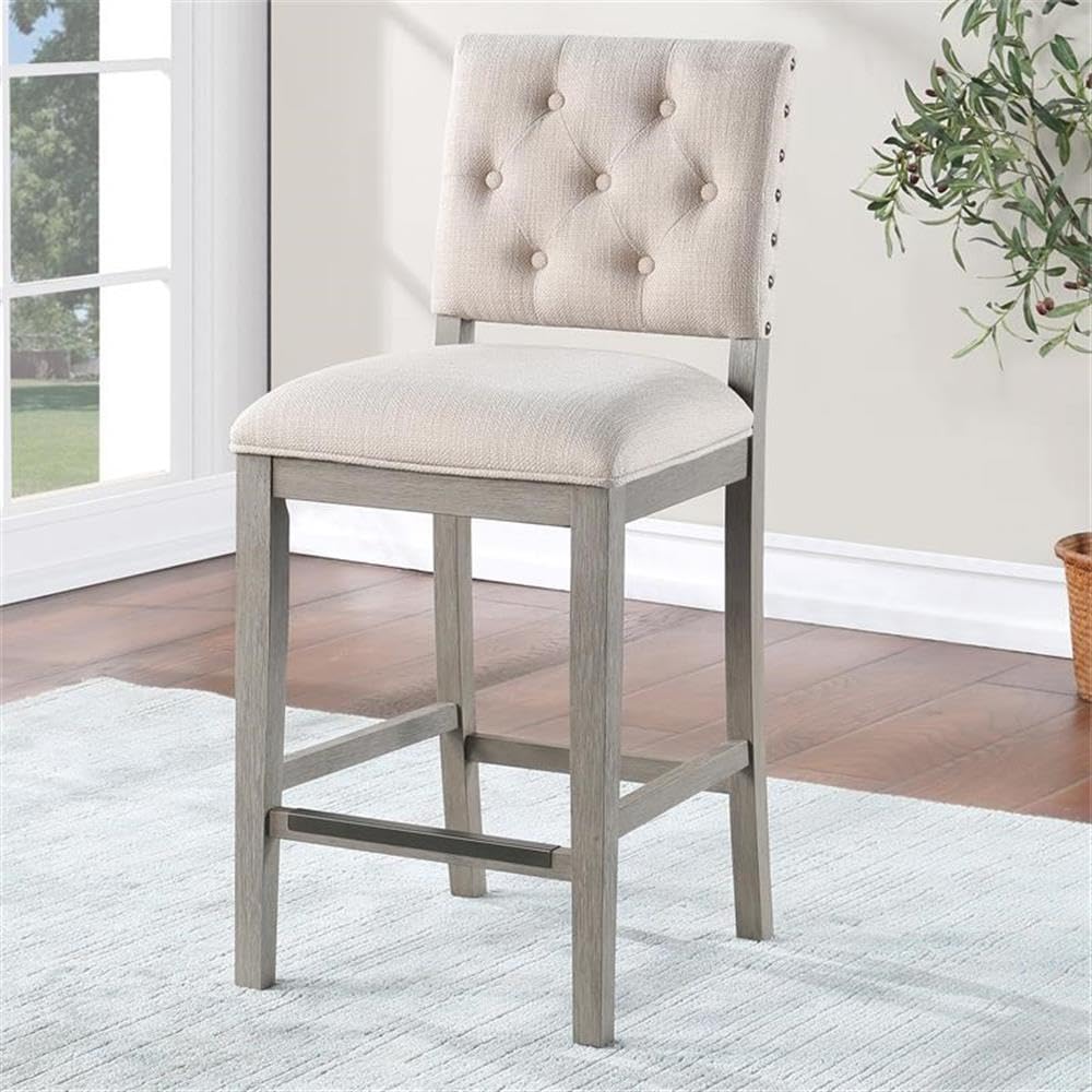 American Woodcrafters Ellesse Cream Polyster Fabric Solid Wood Counter Stool