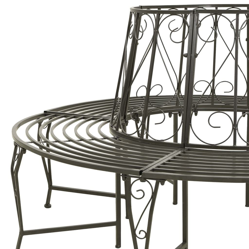 vidaXL Industrial-Style Patio Tree Bench - Weather-Resistant Gray Steel Bench with 63" Diameter of Circular Seating Area for Outdoor Space