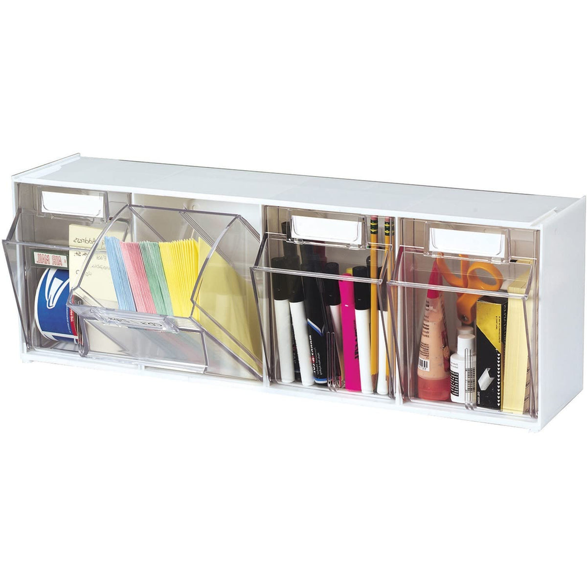 Deflecto Tilt Bin Interlocking Multi-Bin Storage Organizer, 23-5/8&quot;W x 6-5/8&quot;D x 8-1/8&quot;H (20403OP)