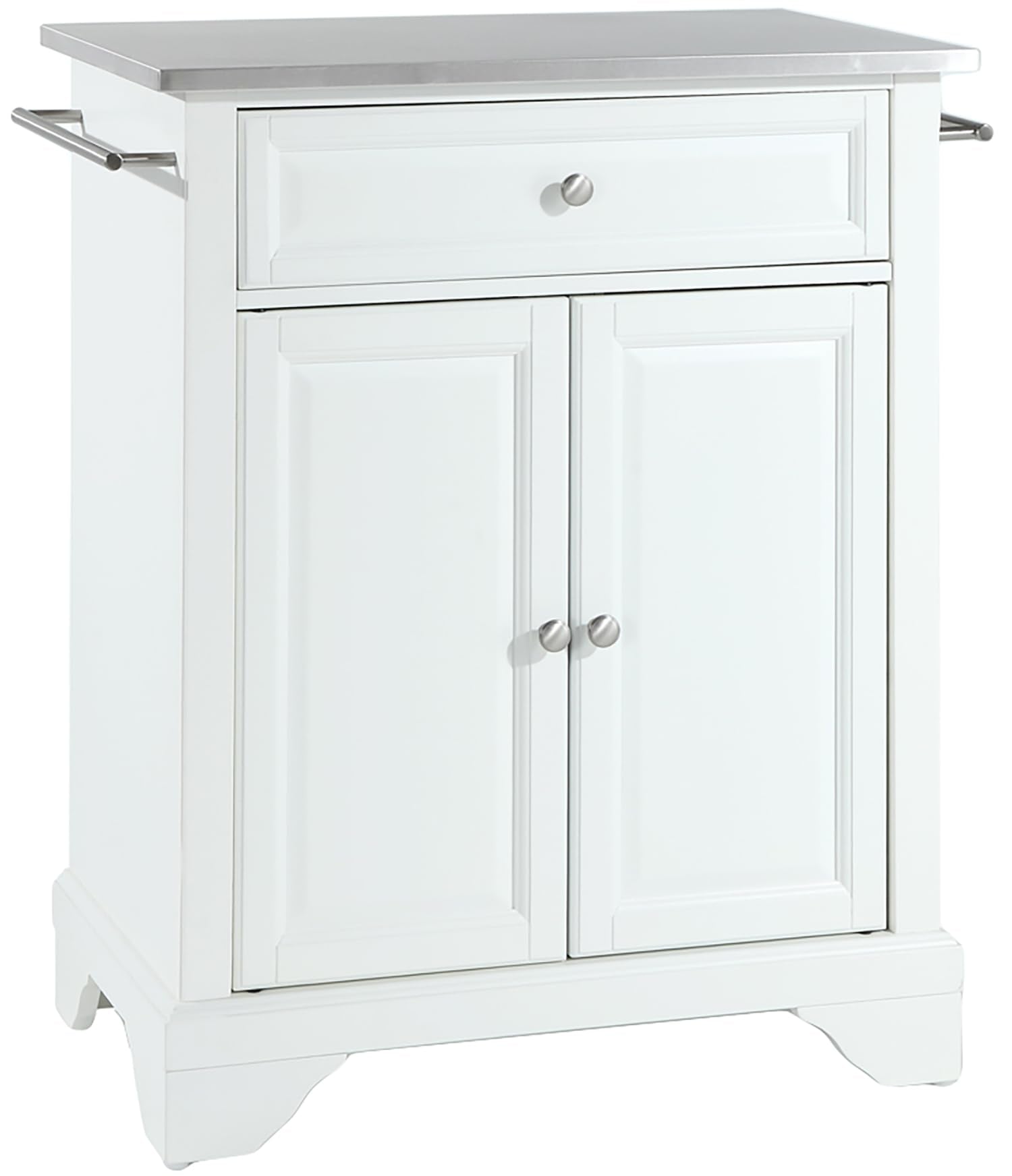 Crosley Furniture LaFayette Stainless Steel Top Small Rolling Kitchen Island Storage Cart, Microwave Stand, White