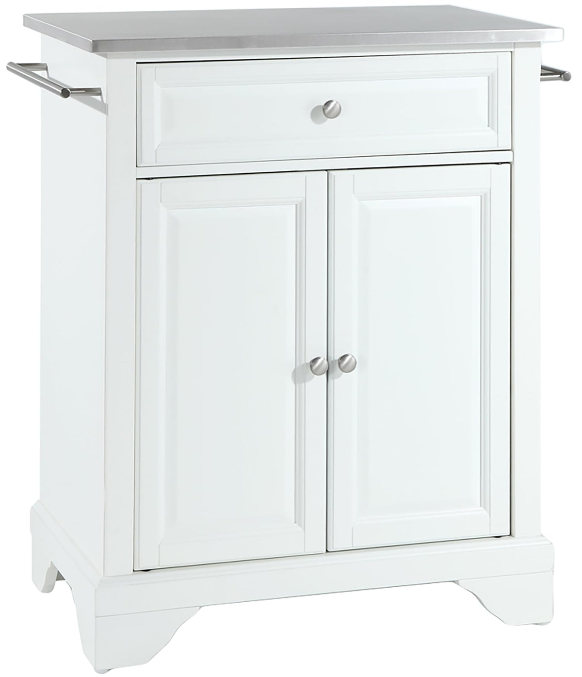 Crosley Furniture LaFayette Stainless Steel Top Small Rolling Kitchen Island Storage Cart, Microwave Stand, White