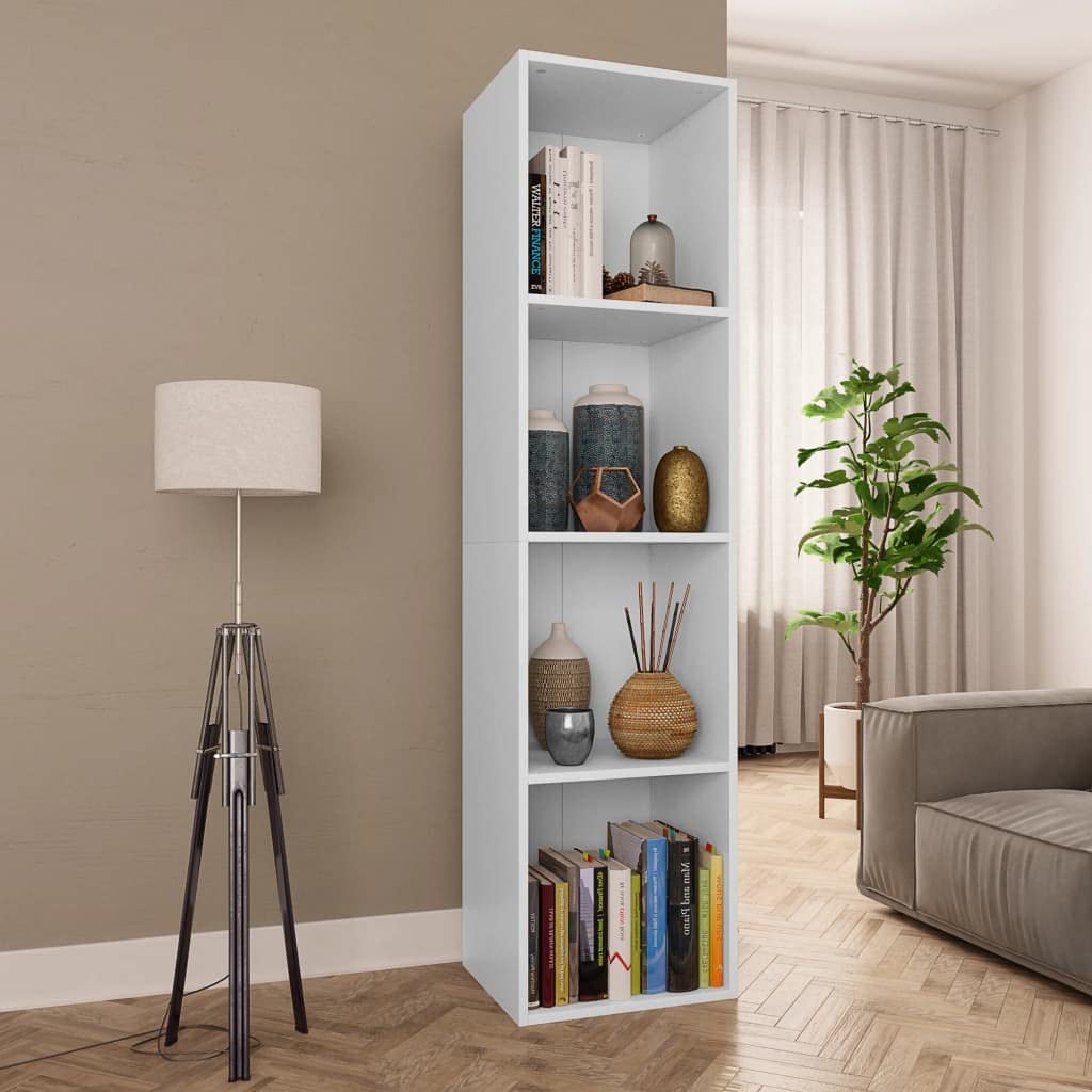 vidaXL Book Cabinet, Bookshelf TV Stand, Wall Bookcase for Office Living Room, Decorative Shelving Unit, Modern Style, White Engineered Wood