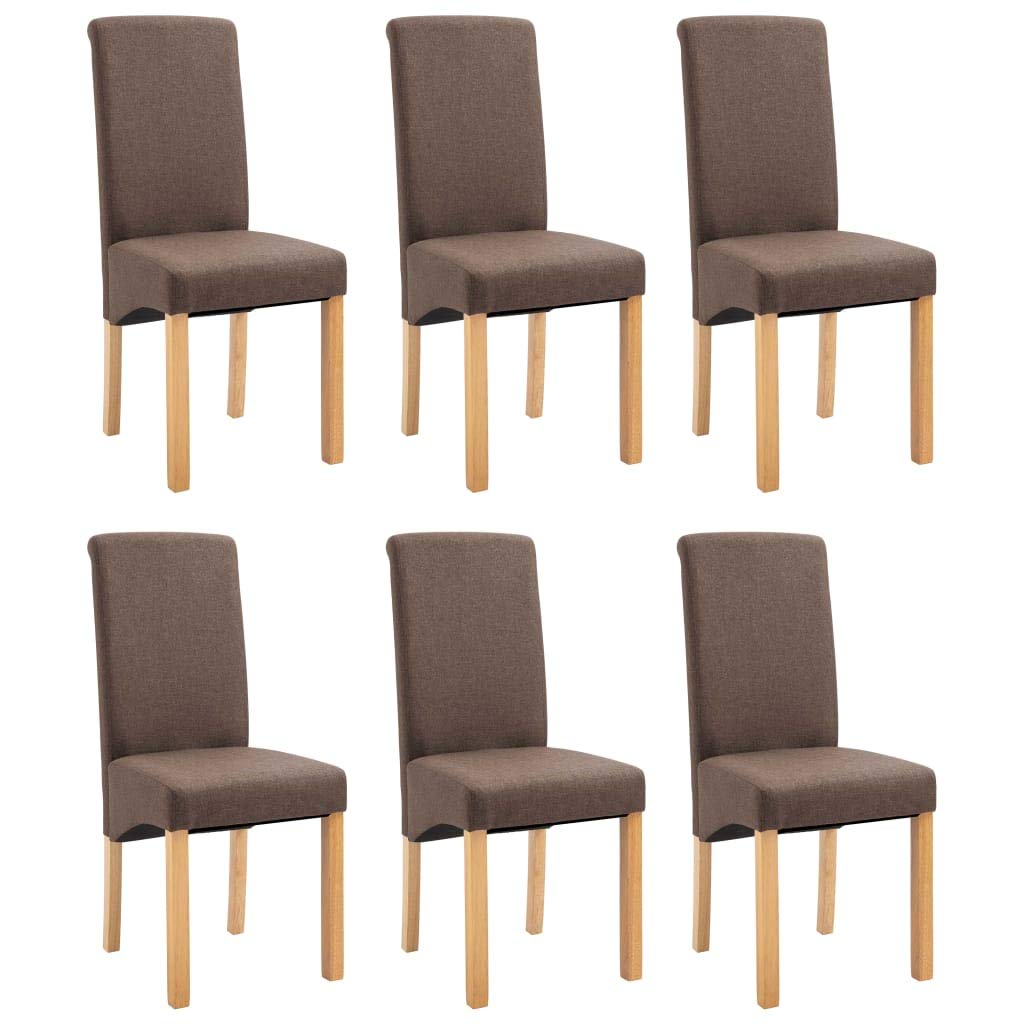 vidaXL Set of 6 Dining Chairs - Sturdy and Comfortable Seating Solution - Resistant Fabric and Wood Construction - Modern Design - Ideal for Dining Room or Living Room - Brown