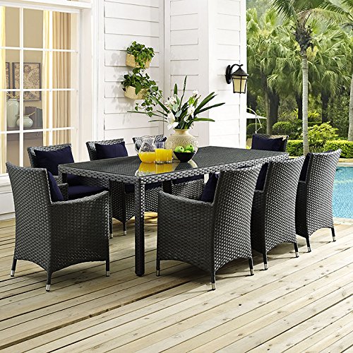 Modway Sojourn Wicker Rattan Outdoor Patio 82" Rectangle Dining Table in Chocolate