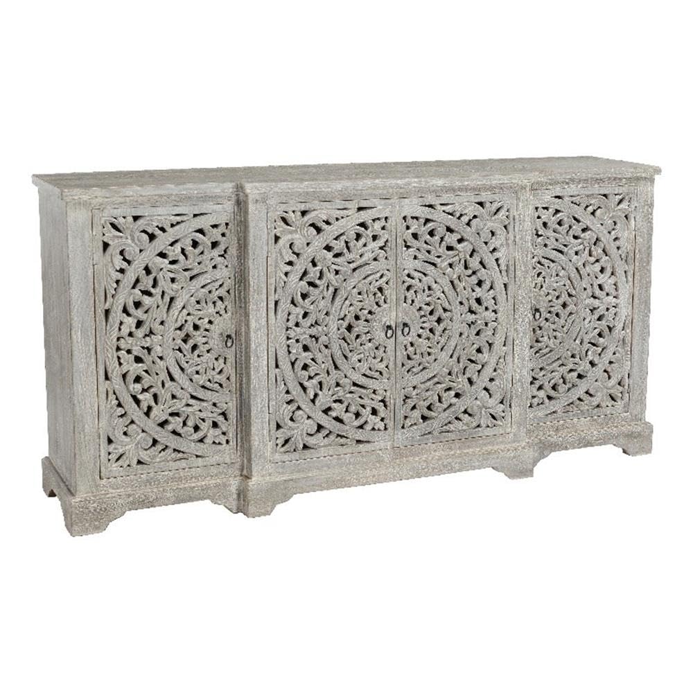Kosas Home Aurora 4-Door Transitional Mango Wood Sideboard in Gray
