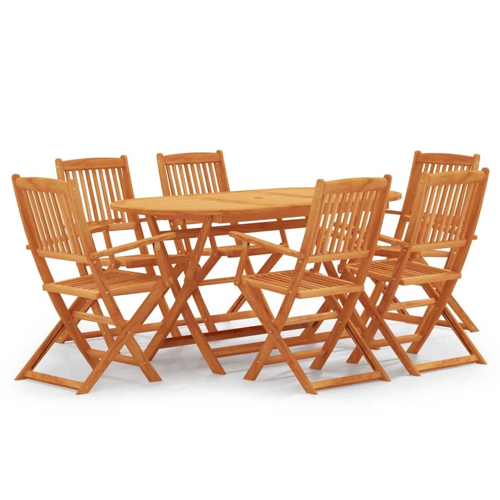 vidaXL Patio Dining Set 7 Piece, Outdoor Dining Set for 6, Table and Chair for Garden Backyard, Dining Chair, Retro Style, Solid Eucalyptus Wood