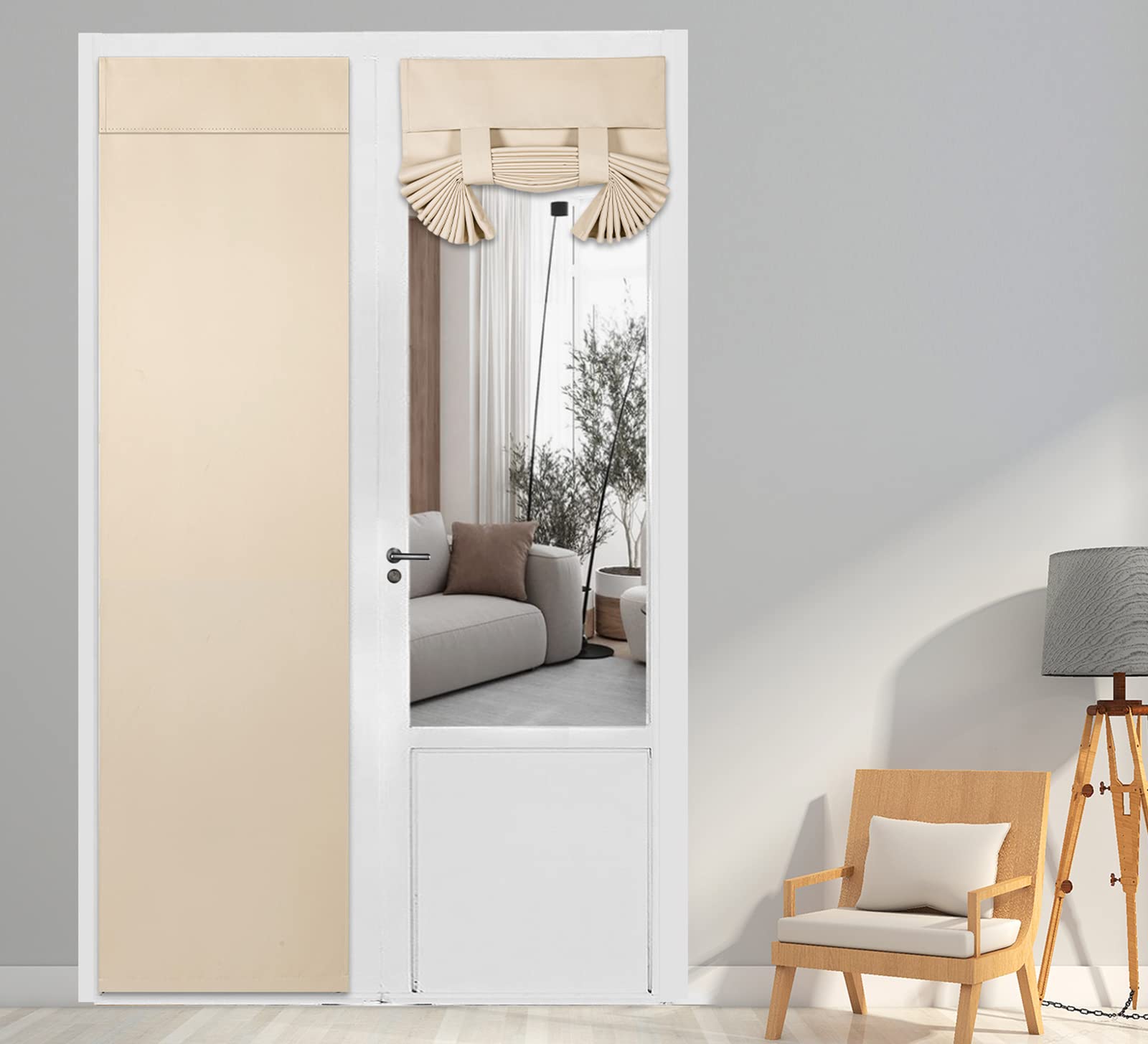 Pi Blackout French Door Curtain,Door Window Shade Privacy Thermal Insulated Long Door Curtain For Glass Door/Sliding Door/Tie Up Shade 1 Panel (W34Xl80,Beige)
