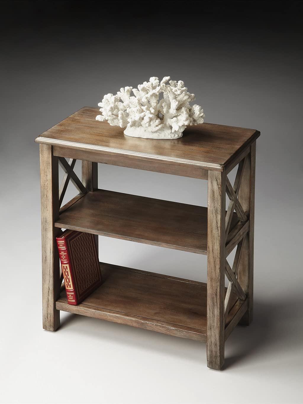HomeRoots Light Brown Poplar Hardwood Solids, MDF, Maple Veneer Vance Dusty Trail Bookcase