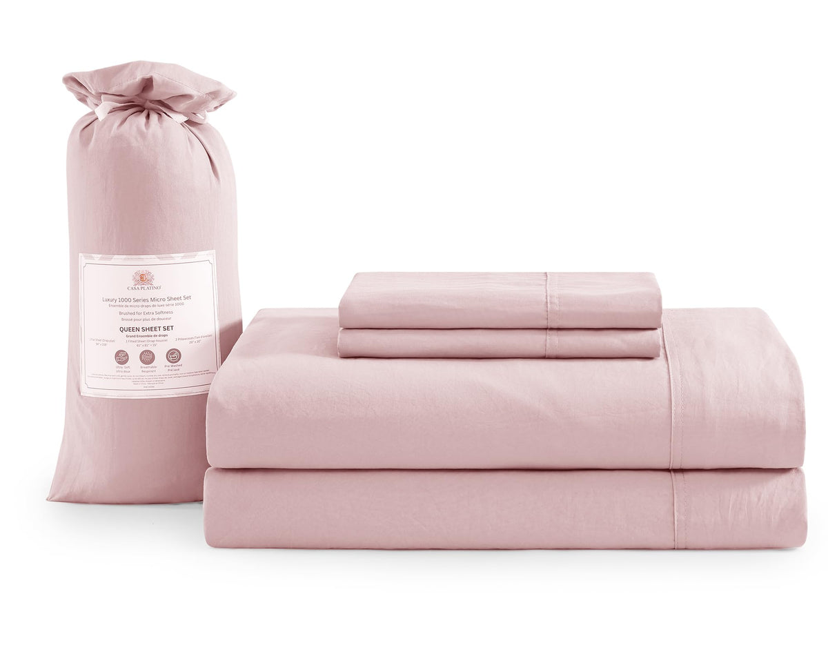 Casa Platino Bedding Sheets And Pillowcases, Pre-Washed Ultra Soft Split King Bed Sheets Set, Hydro-Brushed Microfiber Cooling S