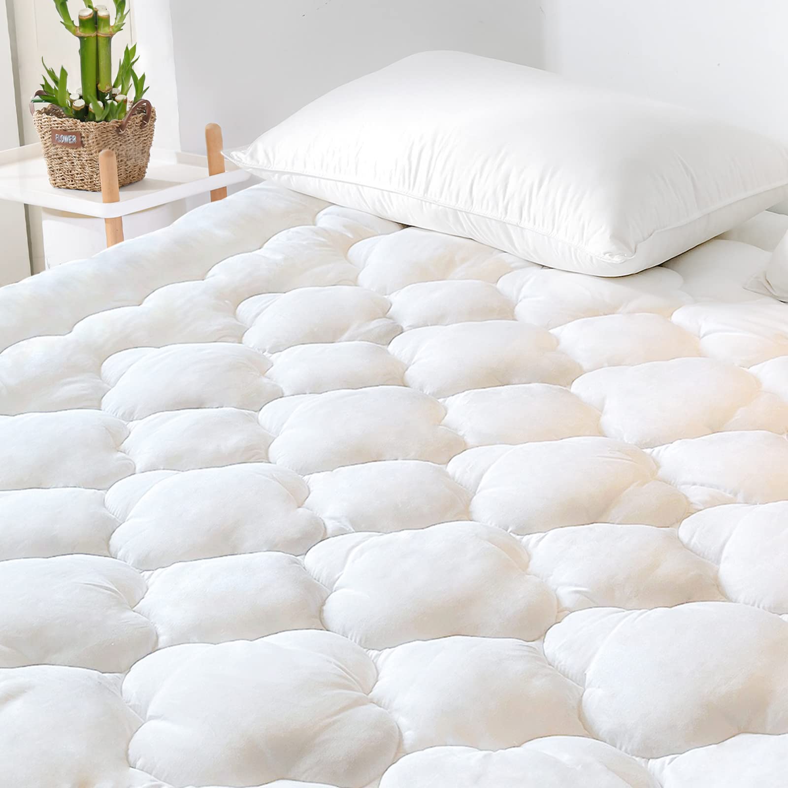 Grt Mattress Pad Cover Rayon From Bamboo King Size, Extra Thick Quilted Fitted Mattress Topper With 21 Inches Deep Pocket, Cooli