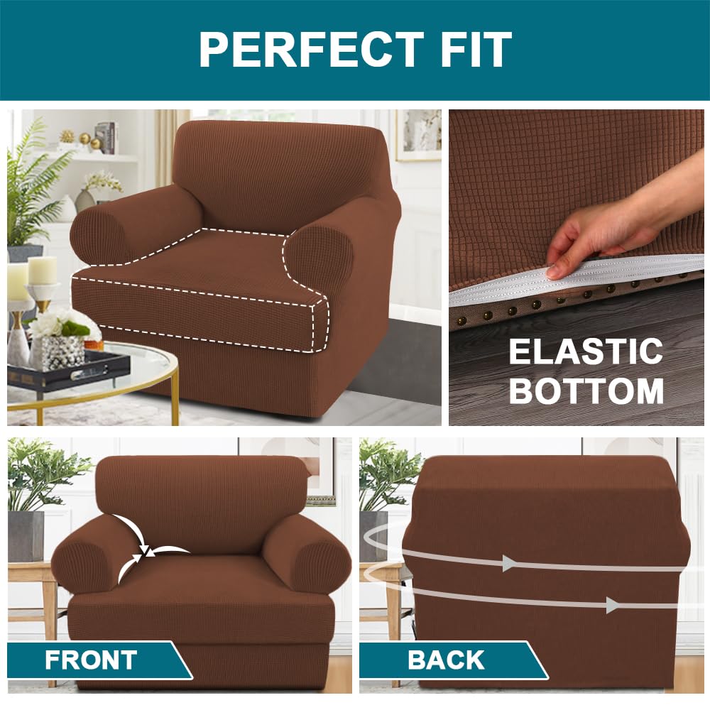 Turquoize T Cushion Chair Slipcover T Cushion Chair Covers For Living Room Stretch Sofa Couch Cover Soft Armchair Cover Washable Furniture Covers With Individual T Cushion Seat Covers (Chair,Caramel)