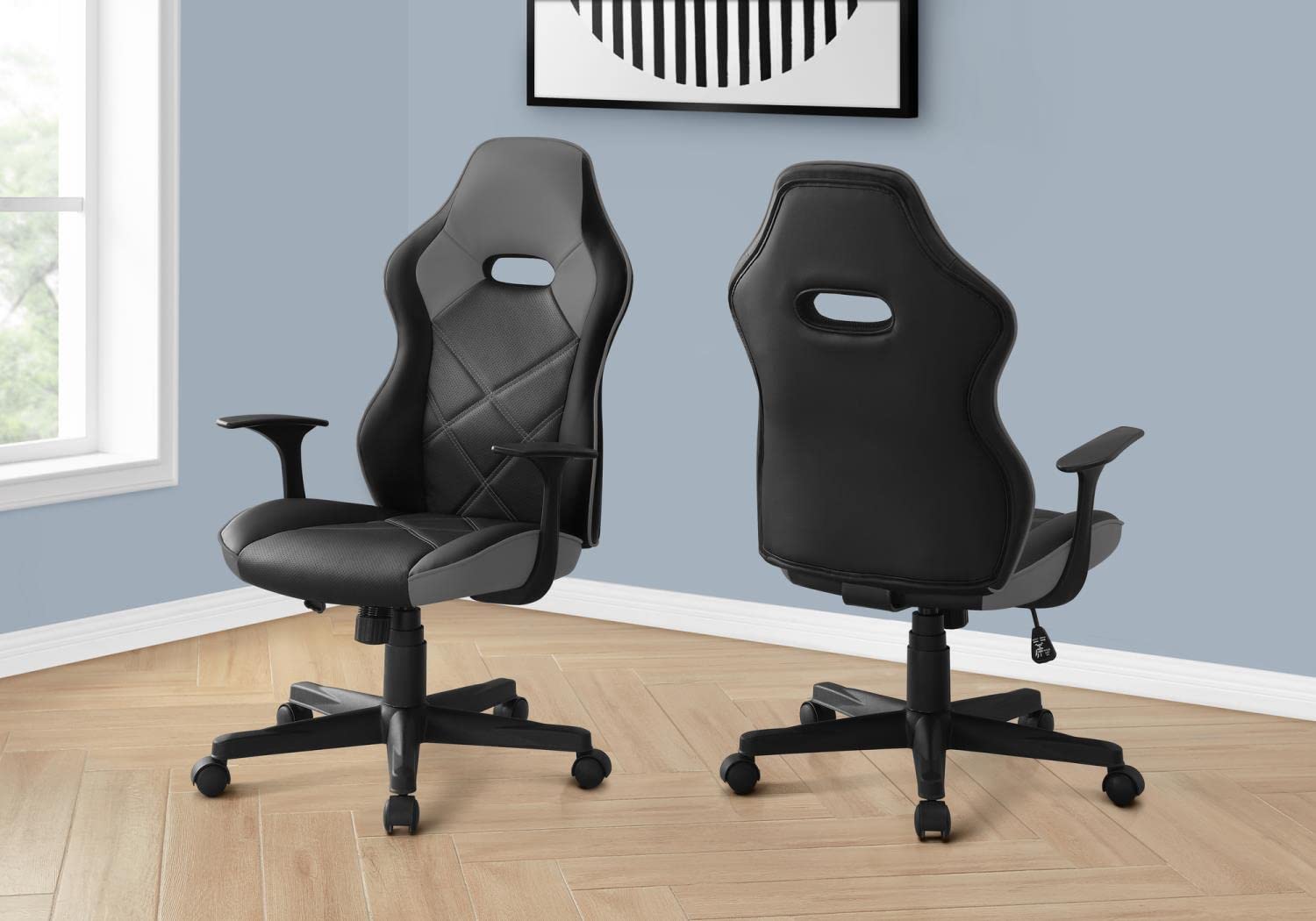 Monarch Specialties 7329, Adjustable Height, Swivel, Ergonomic, Armrests, Computer Desk, Work, Pu, Metal, Office Chair-Gaming Black Grey Leather-Look, 25.5&Quot; L X 25&Quot; W X 42&Quot; H