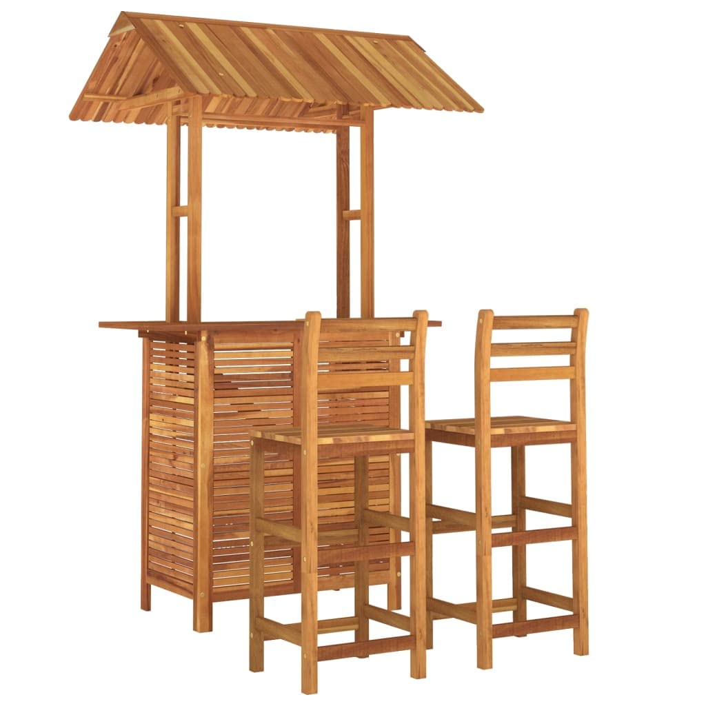 vidaXL Solid Acacia Wood 3 Piece Patio Bar Set - Thumbnail 4