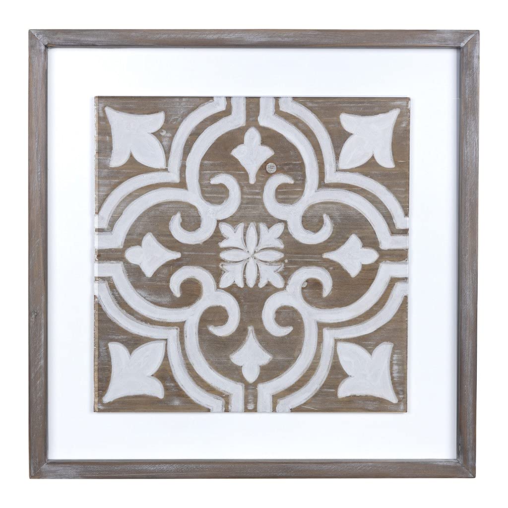 HomeRoots Multi MDF Wooden Gray and Beige Geometric Tile Wall Plaque