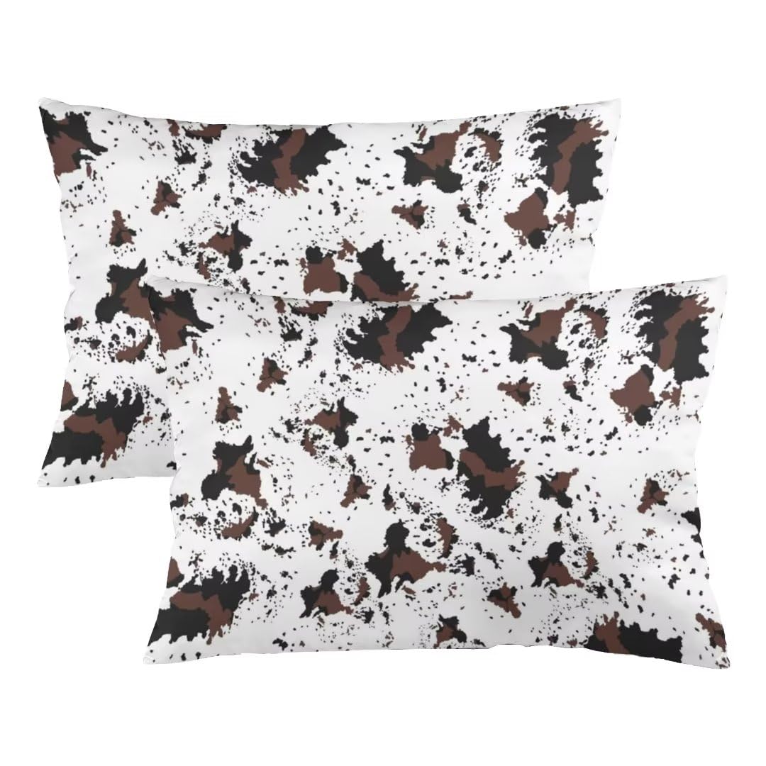 Cow Print Throw Pillow Cover Queen Size Set Of 2 Western Cow White Brown Cowhide Printed Lumbar Pillow Case Decorative Soft Stan