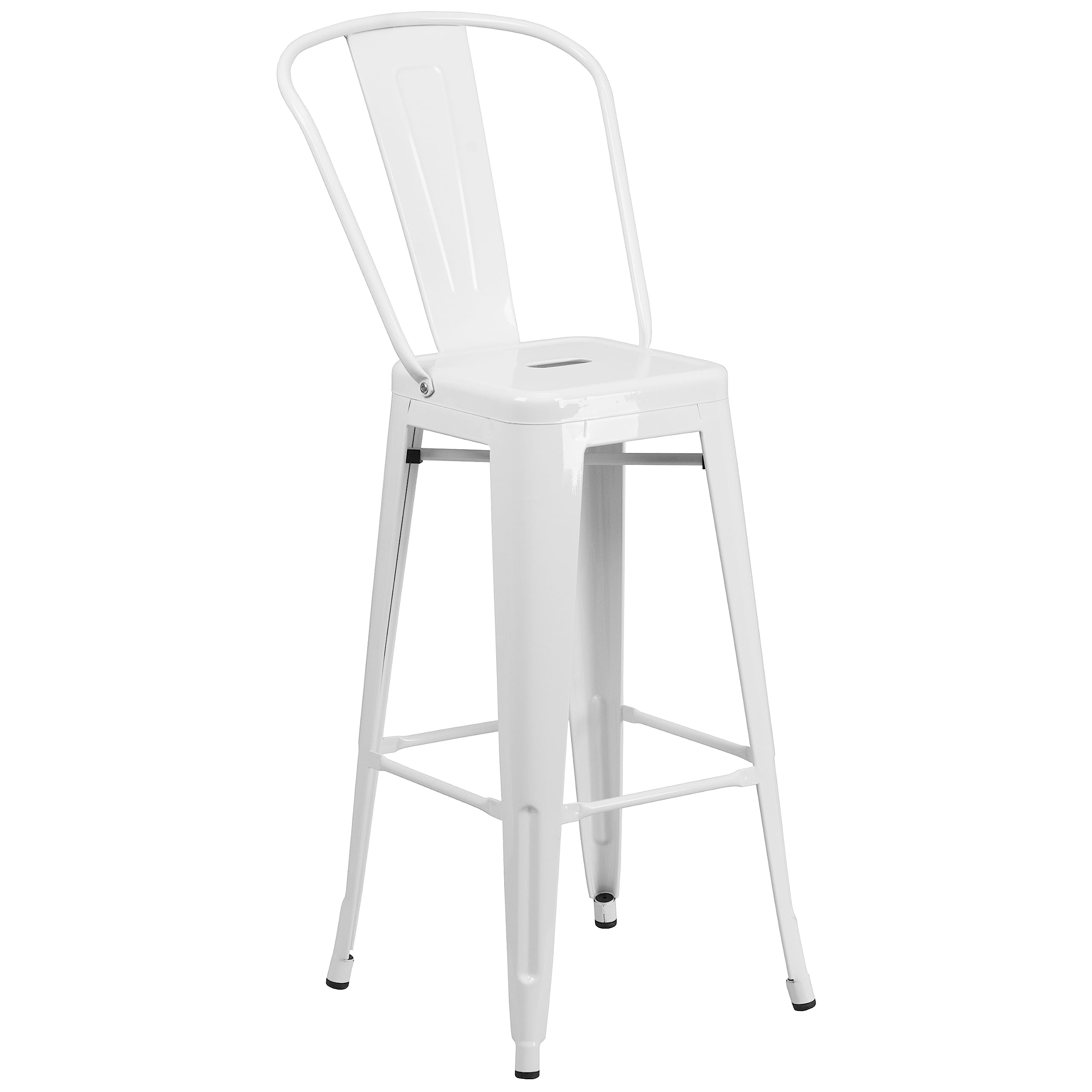 Flash Furniture Commercial Grade 23.75" Square White Metal Indoor-Outdoor Bar Table Set With 2 Stools With Backs