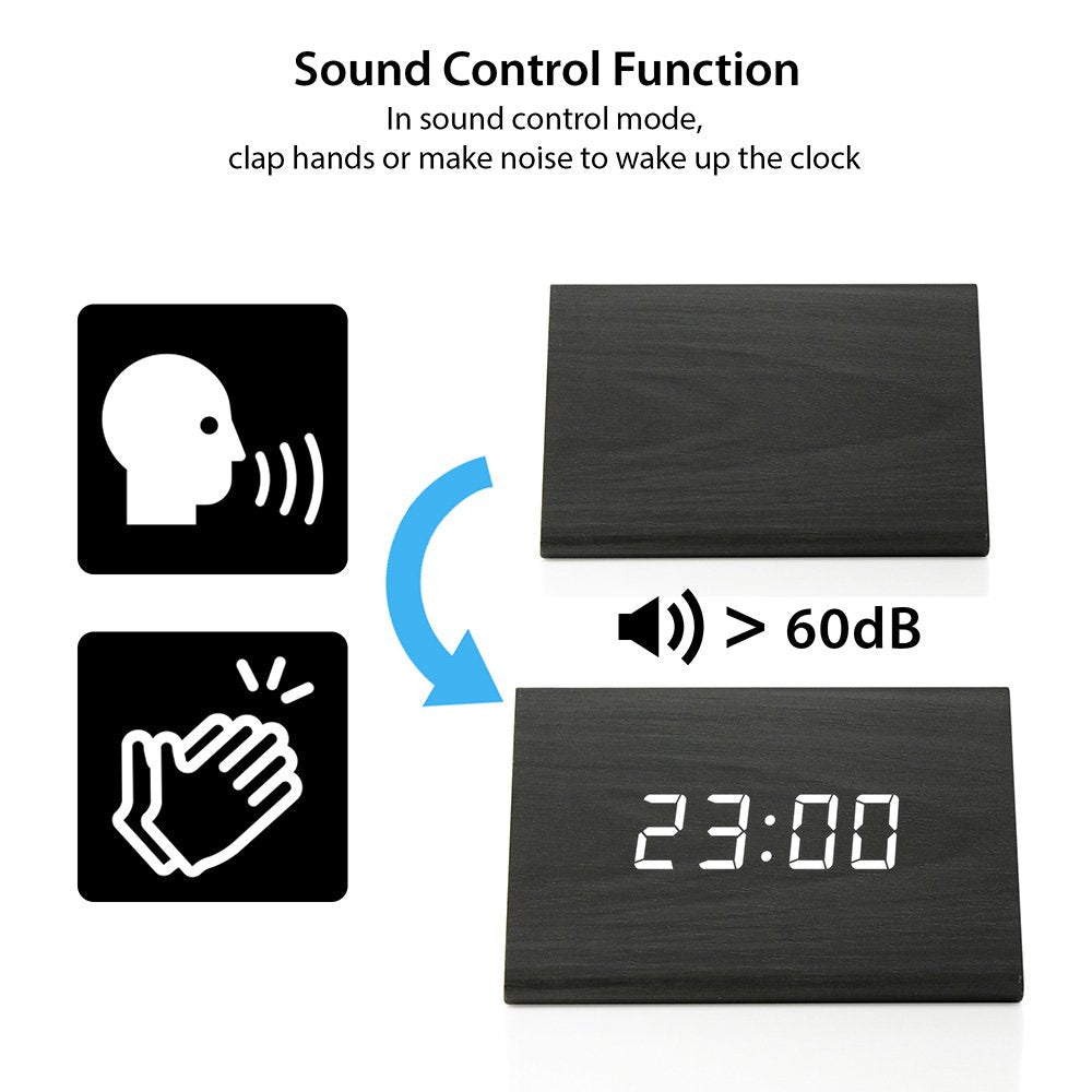 Gearonic Digital Alarm Clock Wooden Alarm Clock Wood Modern Triangle Alarm Digital Desk Clock, Displays Time Date Temperature Ca